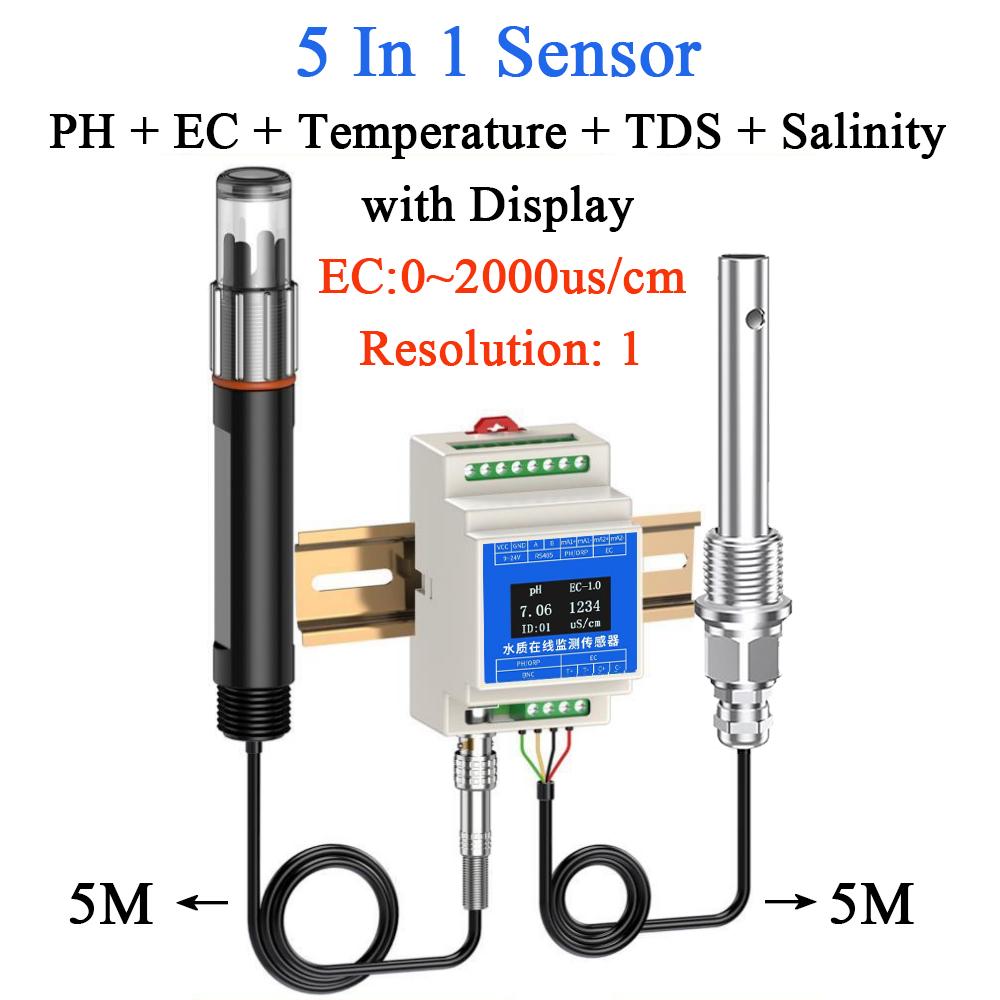 High-precision pH EC Sensor Water Quality Environmental Protection Detector Salinity Temperature TDS Integrated Transmitter