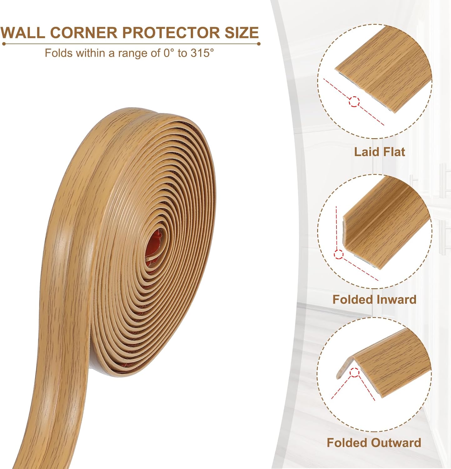 

1pc 3meters/118.11in Self-Adhesive PVC Wood Grain Wall Edge & Corner Protector - Easy Cut, Reusable Strip Pattern Molding Kit 3meters