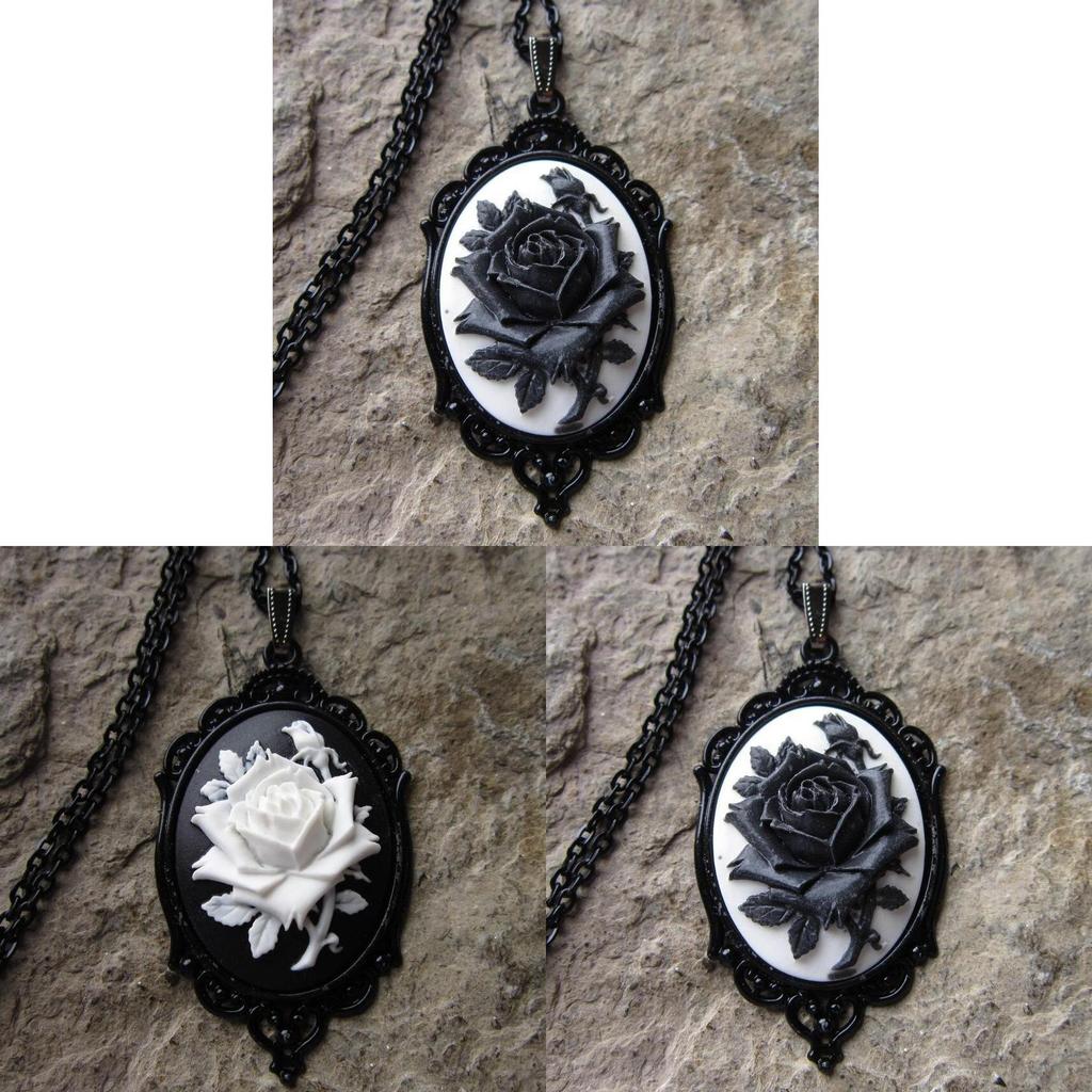 Victorian Black Rose Necklace With Cross Chain For Women Elegant Floral Jewelry