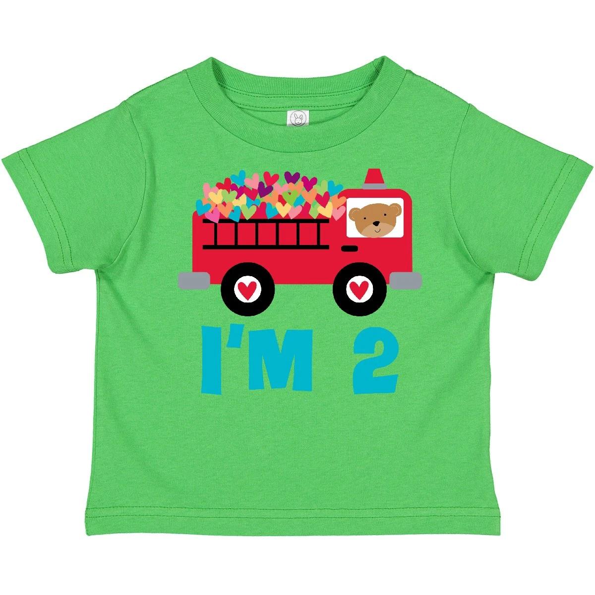 Inktastic Fire Truck 2nd Birthday Toddler kids boys T-Shirt Second Turning 2 Two Year Old 100