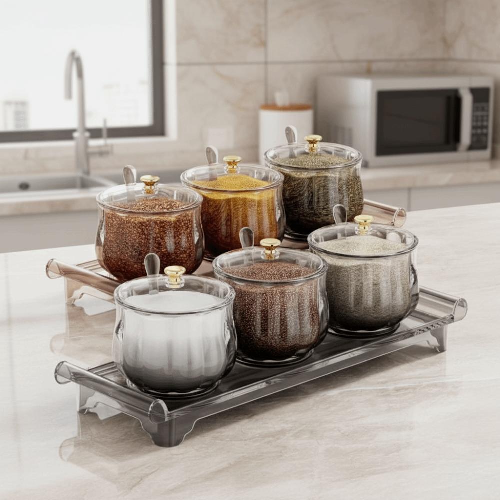 Plastic Seasoning Jar Set Dustproof Large Capacity Condiment Container Waterproof with Lid Spoon Condiment Pot for Home