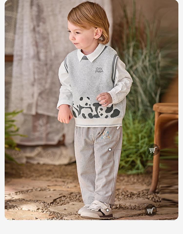 David Bella Boys' Anti static Sweater Vest Autumn Collection New Baby Panda Pure Cotton Knitted Vest