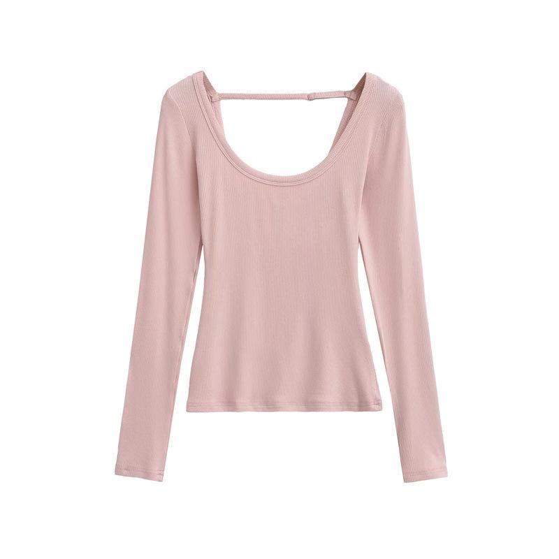 

Slim Fit Open-Back Long Sleeve Women s T-Shirt Medium рожевий