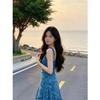 French sweet Spice Girl floral suspender dress women's summer new pure desire vacation wear waist split long dress