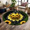 Yellow Ladybug On Sunflower Design Print Round Rug, Living Room, Bedroom, Playroom Carpet, Non Slip Floor Mat, Gift