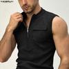 INCERUN Camisetas sin mangas casuales ajustadas con cremallera para hombre