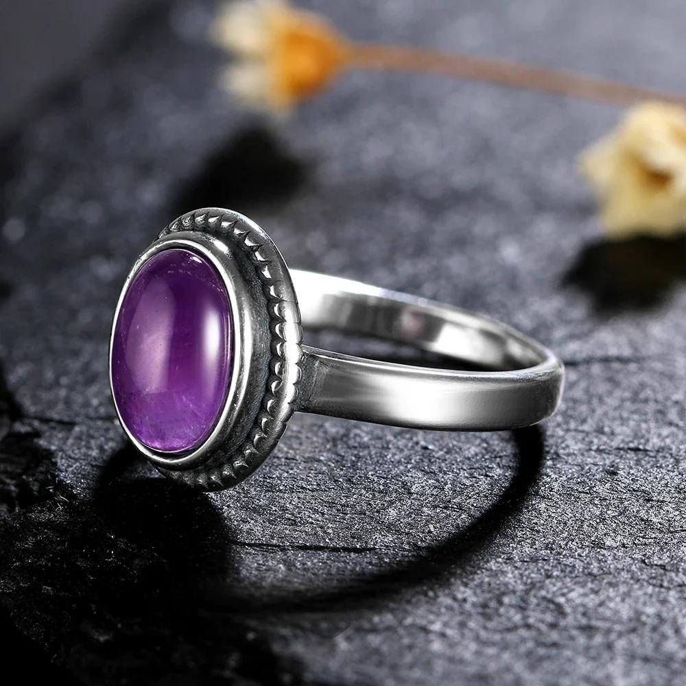 New Fashion 8x10 MM Oval Natural Amethyst Rings Women's Silver Ring Wholesale High Quality Gifts Vintage Fine