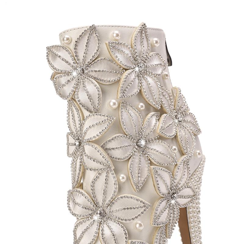 Fashion New women's runway pearl rhinestone flower thick bottom waterproof platform and calf high-heeled plus size fashion boots