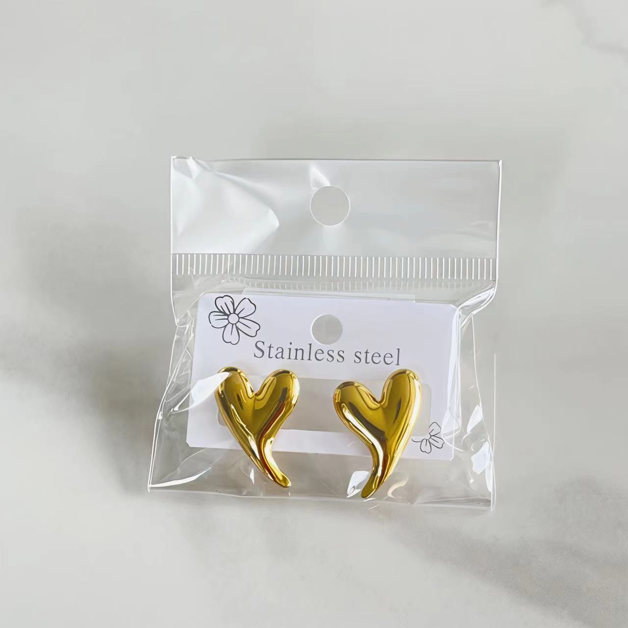 

18K Gold Plated Stainless steel Waterproof Heart Stud Earrings, Bold Vintage Chunky Jewelry for Women