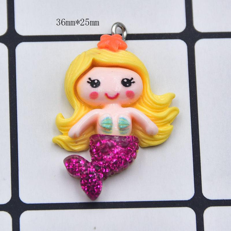 Colorful Resin Glitter Mermaid Girl Cartoon Doll Keychain Pendant DIY Jewelry Accessories