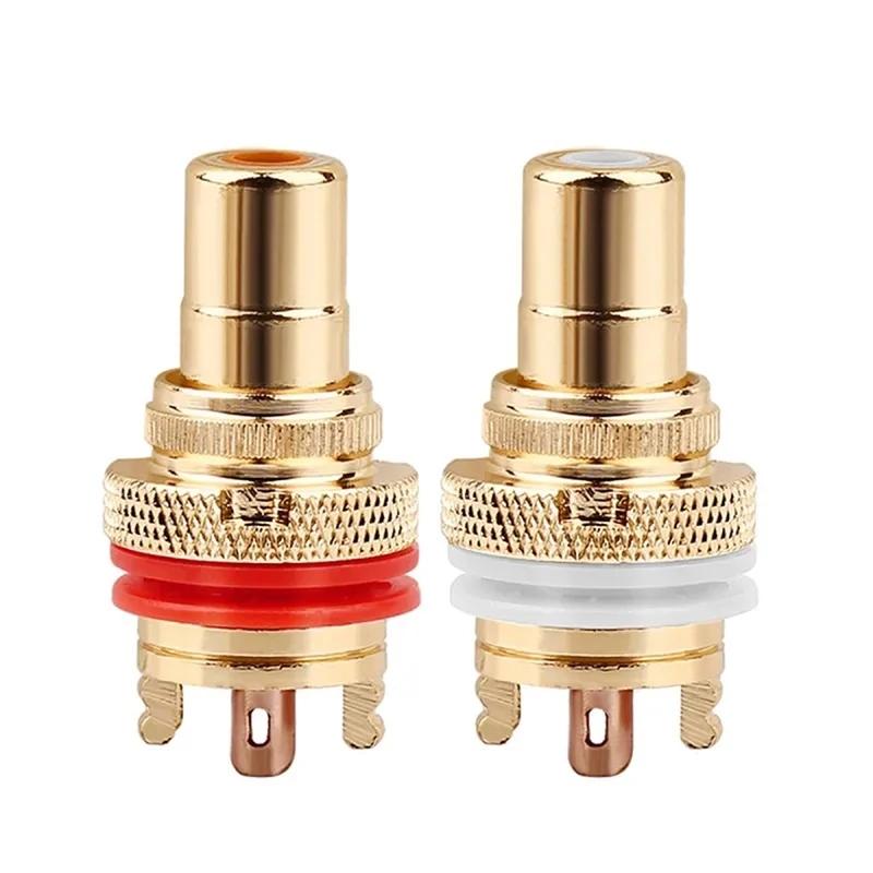 2Pcs RCA Connector Female Speaker Terminals Gold/Rhodium Plated Copper Socket Chassis CMC Connectors Audio Jack Adapter Plug