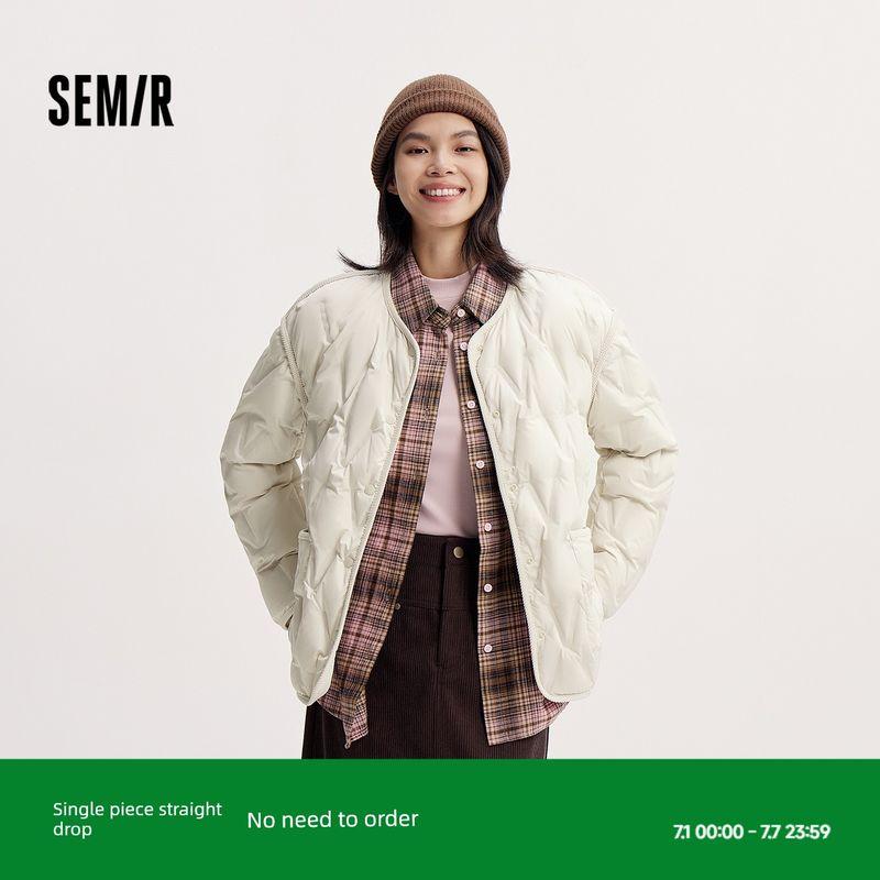 

[Same Style with Mall] Senma down Jacket Women s Thin Crew Neck Inner Loose 2024 Winter New Arrival Waterproof Windproof Outwear Pearl White (White Duck Down) 10213 160/84A/M