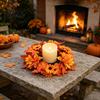 Thanksgiving Table Centerpieces Fall Maple Leaf Candle Ring Autumn Pillar Wreath Artificial Holder for Harvest Party Centerpiece Theme Supplies