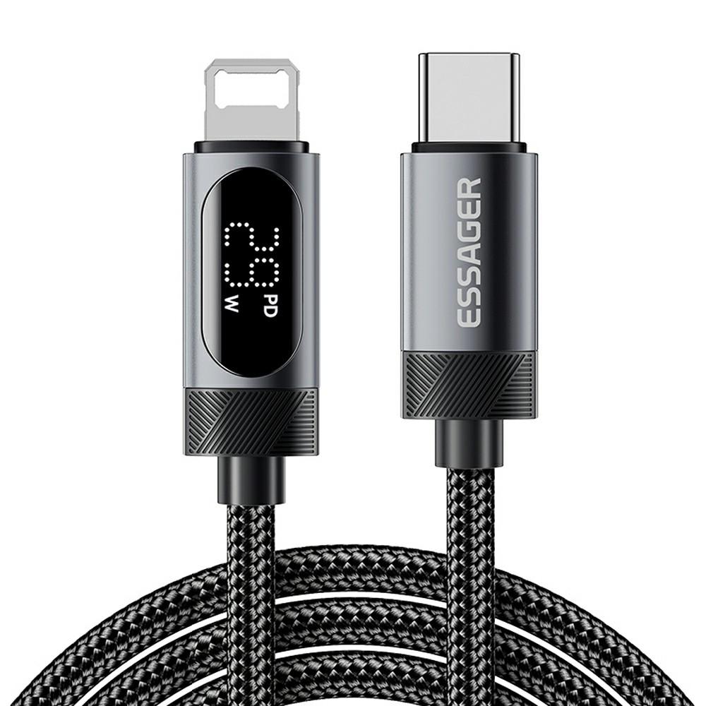 ESSAGER 2m Data Cable 29W LED Display Fast Charging USB C to Lightning Braided Data Cord A