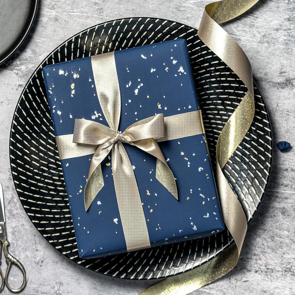 1 Rolle Sternennacht Geschenkpapier Elegantes Blaues Goldfolienpapier Für Geburtstage Feste Hochzeitsfeier Geschenke Einwickler
