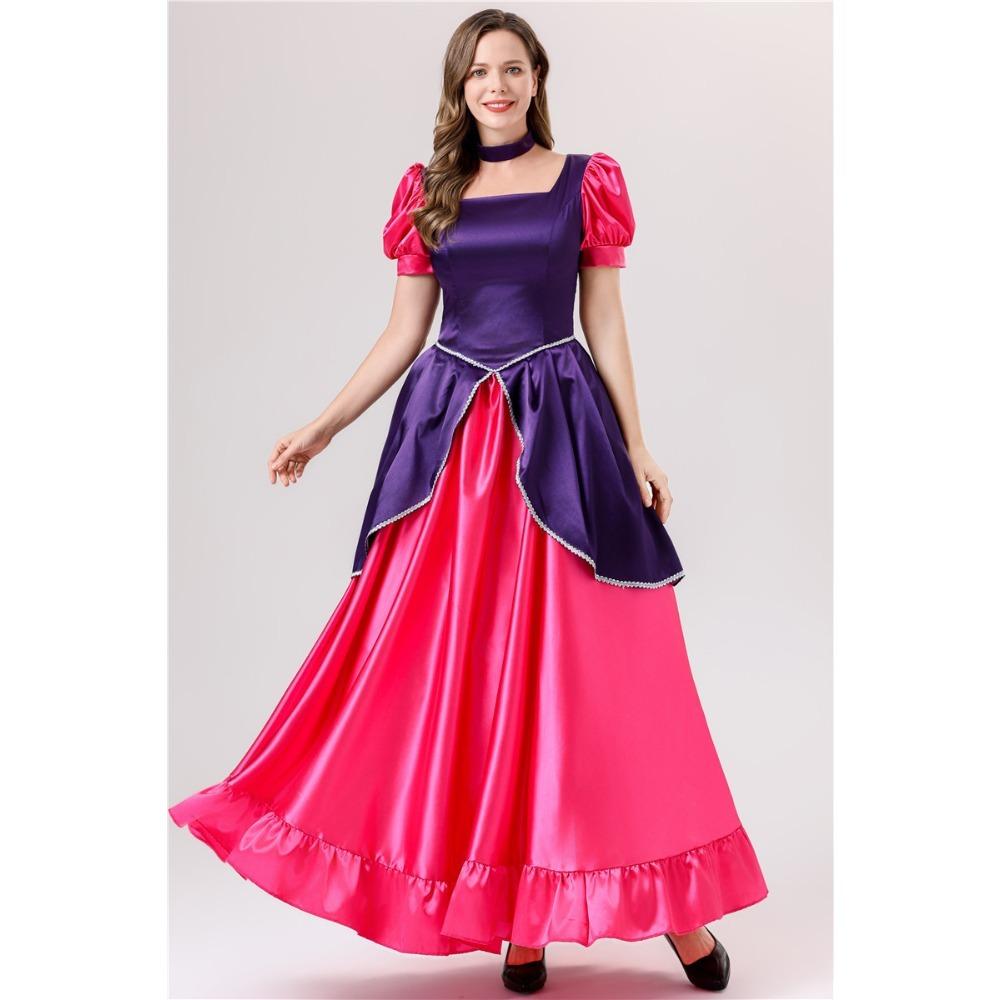 Women Princess Costume Puff Sleeve Square Neck Long Dress with Bow Headband for Halloween Party Cosplay