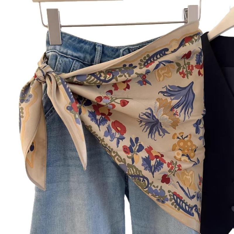 

Women s Floral Triangle Scarf 2025 New Design Versatile Belt Hem Decor Neck Kerchief Fashion Scarf Accessory 130x60cm хакі