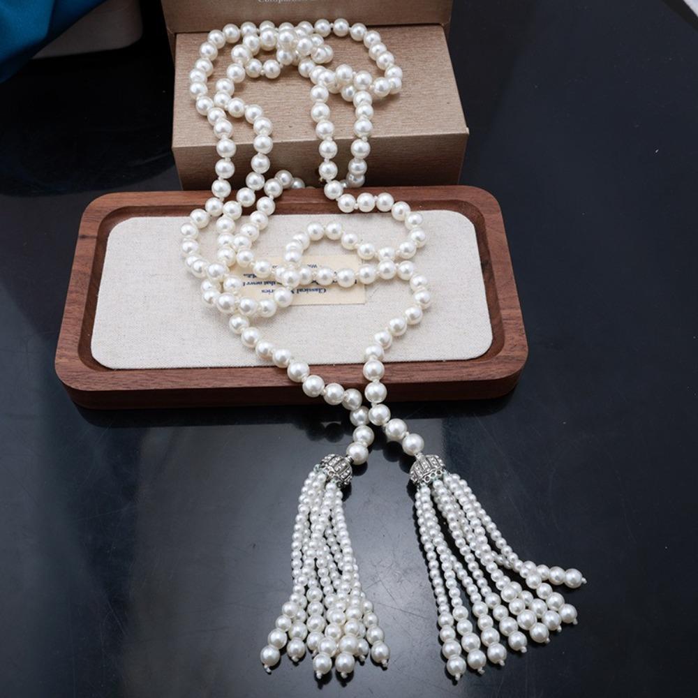 Exaggerate Pearl Beaded Necklace Tassel Multilayer Necklace Temperament Waistband  Women