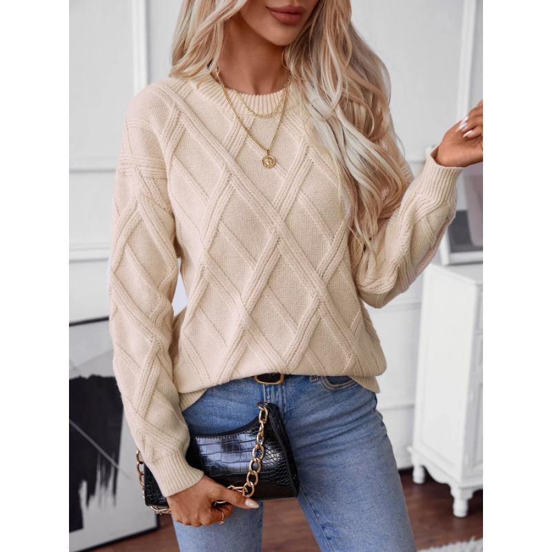 Autumn and winter new solid round neck diamond women's casual knitted Sweater 2024