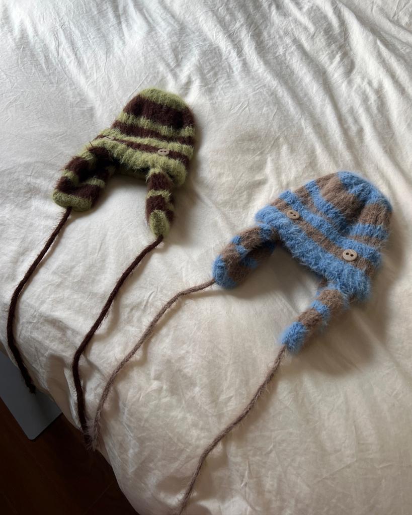 SETSETSET Two-Way Earflap Beanie Stripe Blue Mix