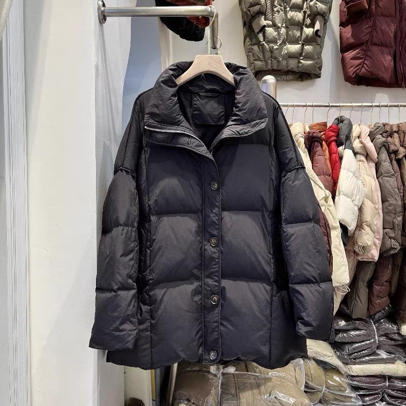 Dongdaemun stand-up collar large version down jacket women's medium and long models new loose thickened white duck down jacket tide
