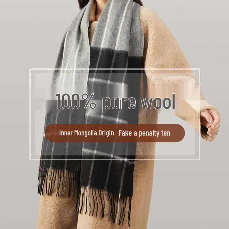 

CEENIU Зимний шарф из 100% шерсти в клетку с кистями