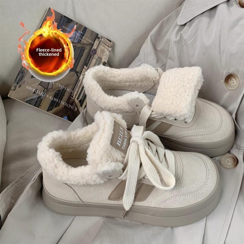 Moda Feminina Tênis de Plataforma Vintage Tênis de Salto Grosso Quentes Peludos Casuais para Corrida Plataforma Esportivo Sapatos Brancos