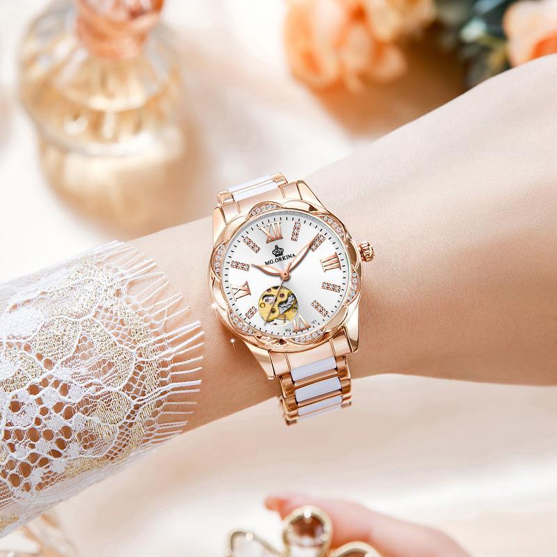 ORKINA New Women's Skeleton Automatic Mechanical Watch Luxury Brand Female Wrist Watch Wedding Gift