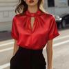 2026 Women's Popular Summer Solid Color Satin Short-Sleeve Top Commuting Shirt