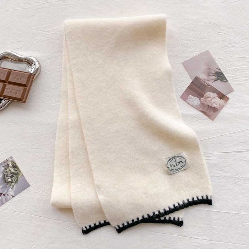 Wool Scarf Women's New Winter Thickened Warm Knitted Scarf High-end Wear White Student Tide
