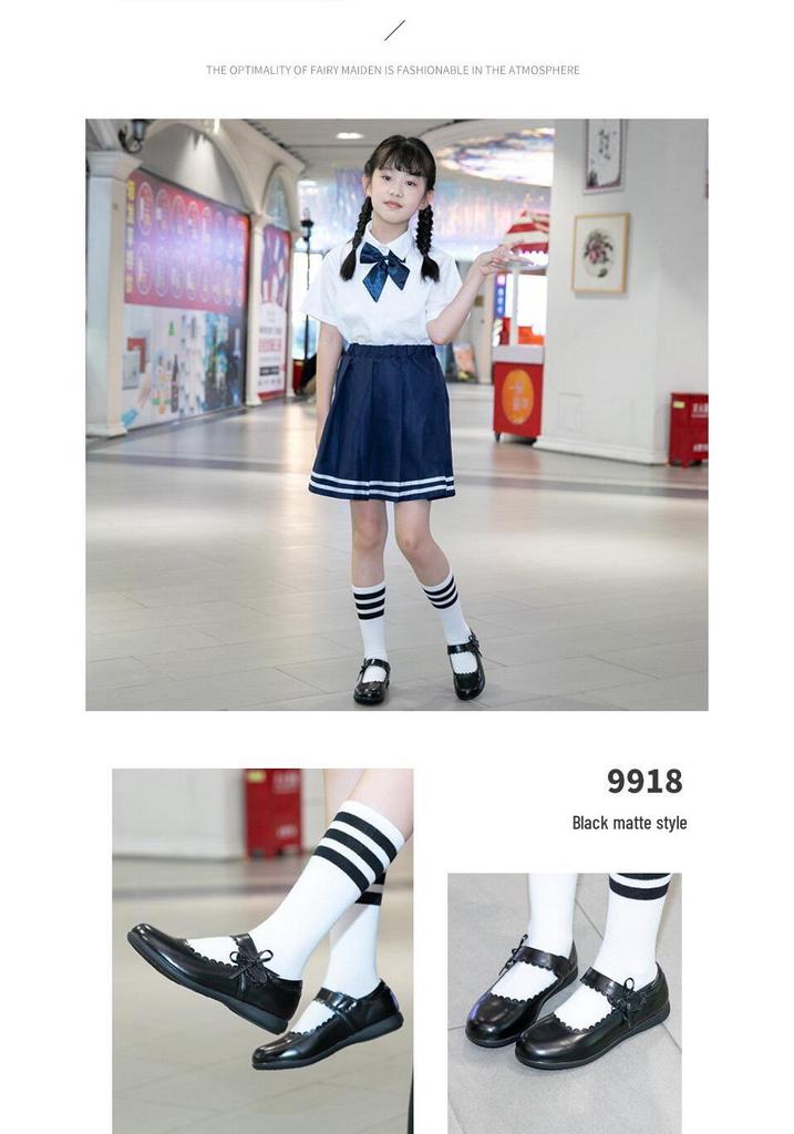 Black Genuine Leather Children's Performance Shoes - Little Princess Campus Style