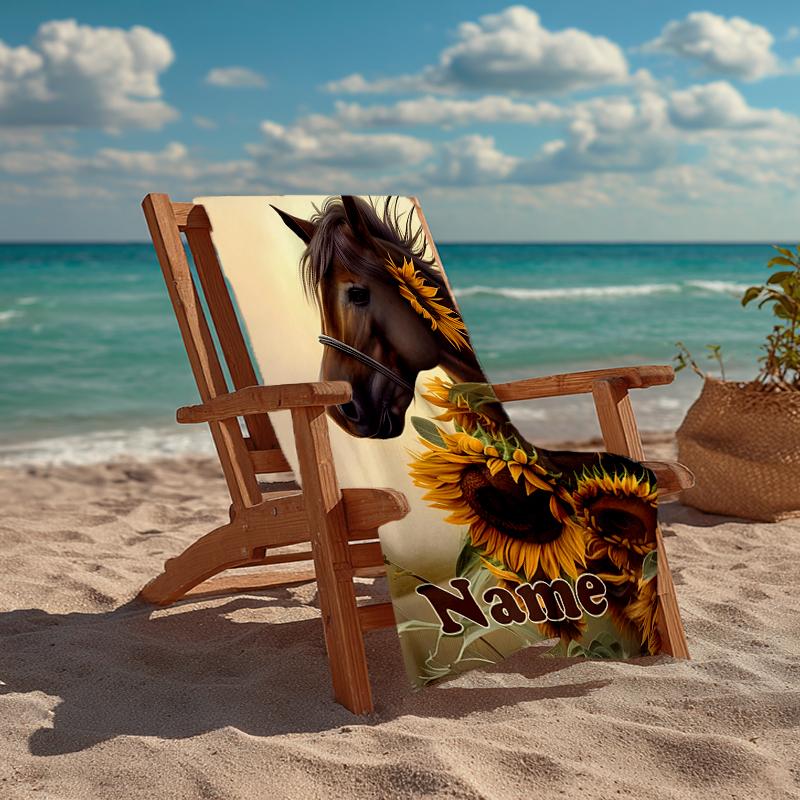 Custom Name Ultra-Soft Beach Towel with Horse Theme,Ideal for Pool - Camping, Diving - Perfect Travel Essential, Vibrant Beach Towel.