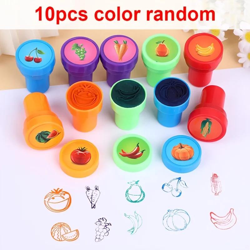 

10pcs Cartoon Fruits Vegetable Stamps Plastic Self Ink Seals for DIY Scrapbook Painting Teacher Supplies ZSY