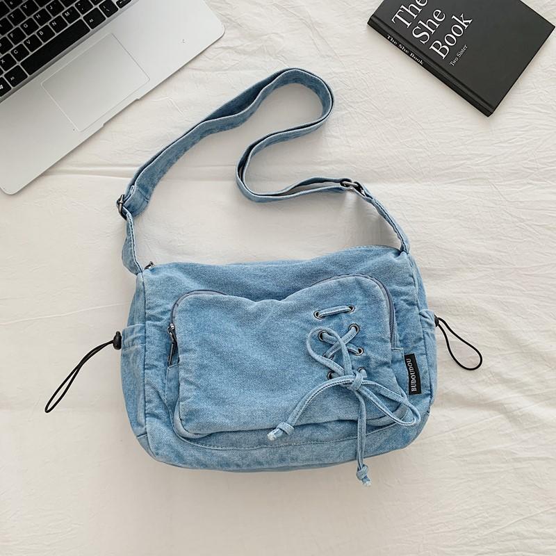 Denim Crossbody Bag Women's Underarm Bag Multi-Pocket Shoulder Bag