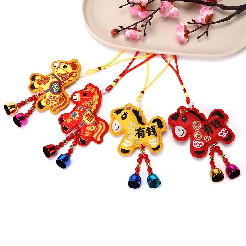 Chinese Style Zodiac Mascot Pendant Blessing Embroidery Lucky Fragrant Bag With Tassels Horse Incense Bag Car Hanging