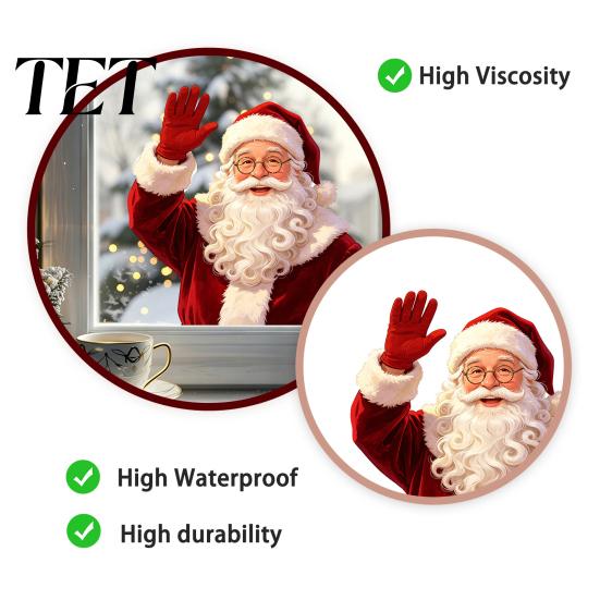 Fensterdekoration für den Außenbereich Weihnachten Statische Fensterbilder, Winkende Weihnachtsmann-Aufkleber, Nein?Kleber Entfernbar Party Dekoration Glasaufkleber für Balkon Haus Geschäft Feiertag
