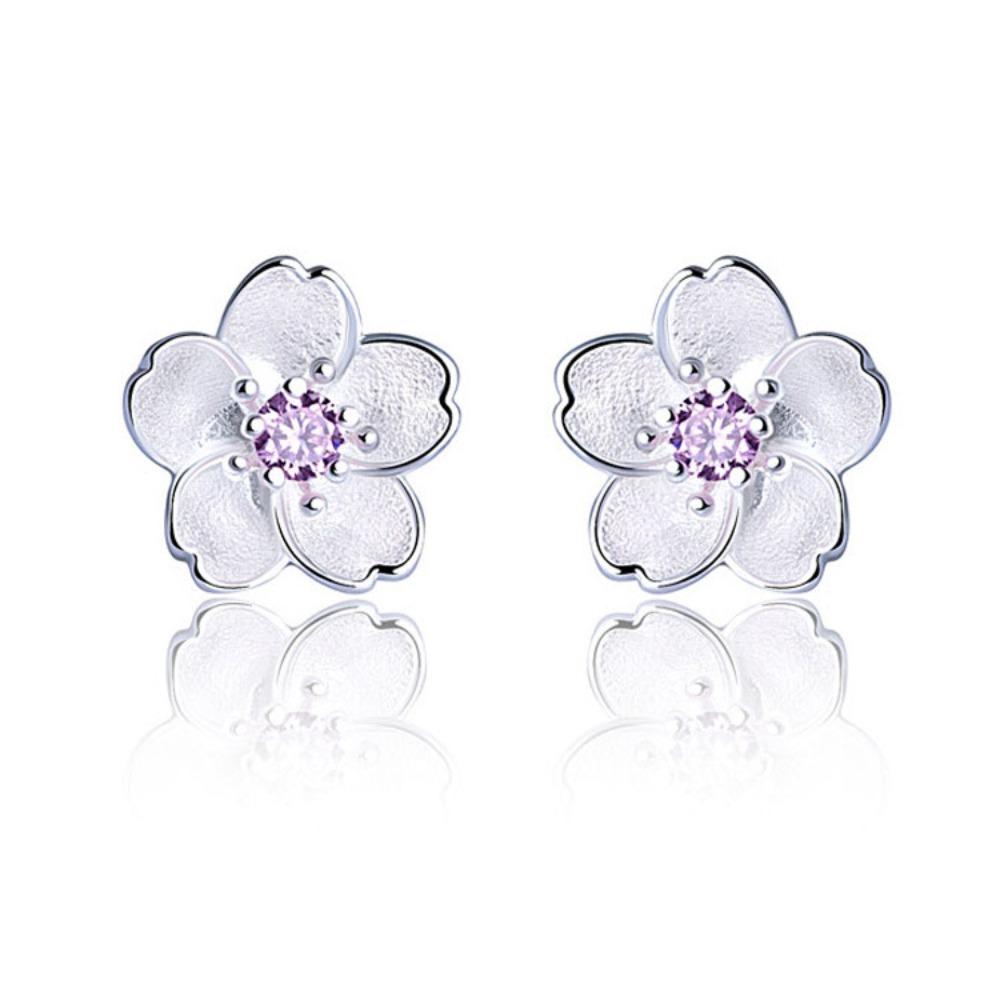 Elegant Cherry Blossom Earrings for Women Handmade with Zircon and Crystals Stylish Stud Earrings