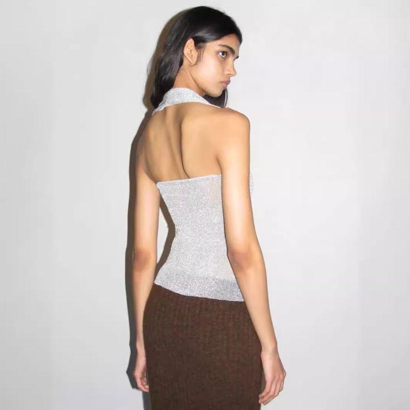 Paloma Wool Spain New Arrival Halterneck Spaghetti Straps Sleeveless Open Back Slimming Vest Tops Female Summer