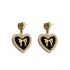 S925 Silver Bow Stud Earrings with Heart Pendant - 2022 Fashion Enamel Drop Women's Accessories