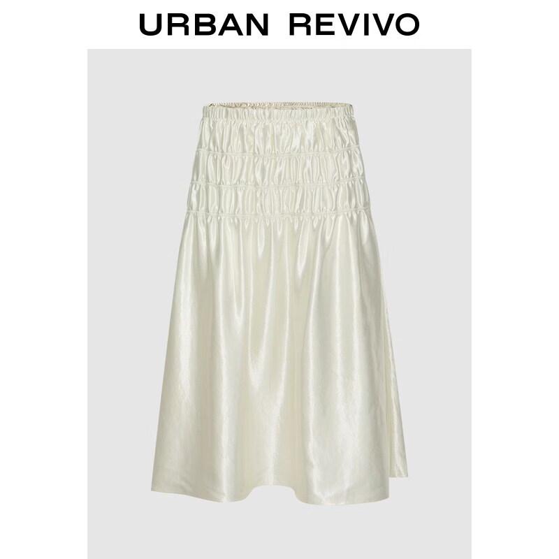 UR2026 Women s Pleated Tiered Satin Skirt S кремовый