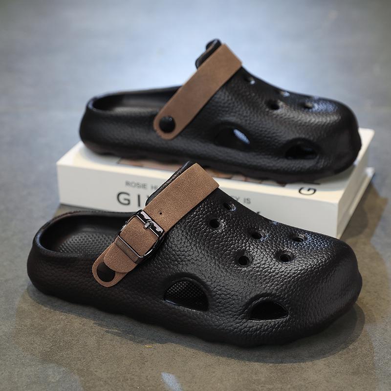 

Men Clogs Summer Slippers Buckle Design Beach Sandals Soft Garden Shoes Casual Outdoor Slides Breathable Slippers Home Shoes 44-45 чёрный