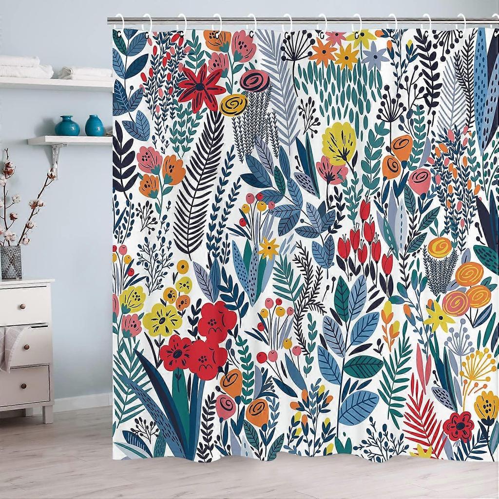 Colorful Floral Garden Print Waterproof Shower Curtain - Stylish, Durable & Easy-Care Choice for Lively Bathroom Décor