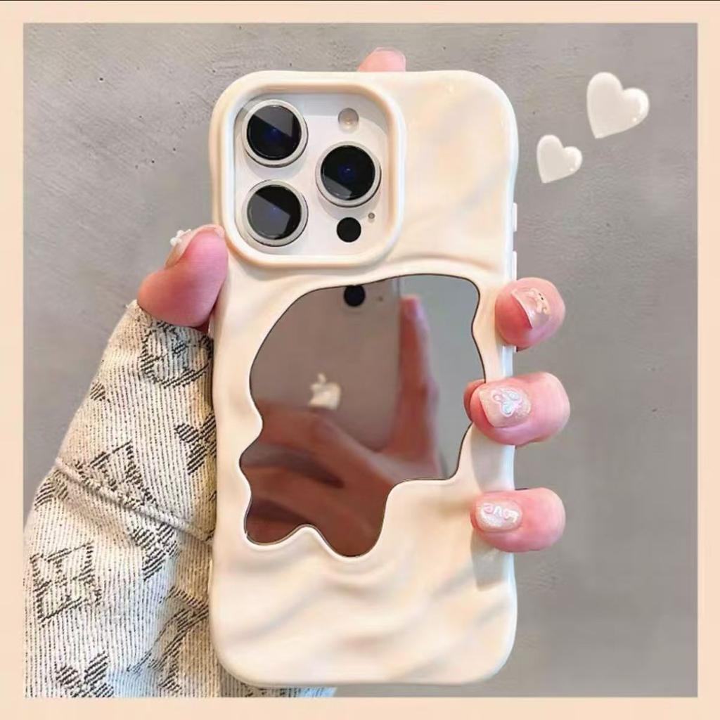Corrugated Mirror Phone Case Compatible with Apple 16/15 iPhone 13 MAX Huawei Makeup Mirror Protective Case
