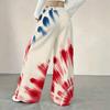 Women Plus Size Loose Straight Leg Full Length Pants Red White Blue Star Stripe Printed