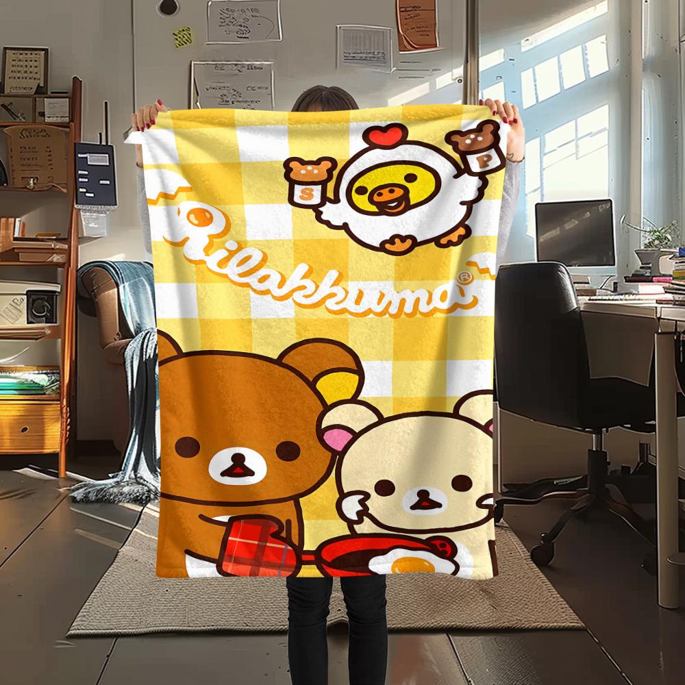 1PC Rilakkuma Print Flannel Blanket, High quality All Seasons, Home Decor, Warmth and Comfort, Perfect for Christmas Gifts