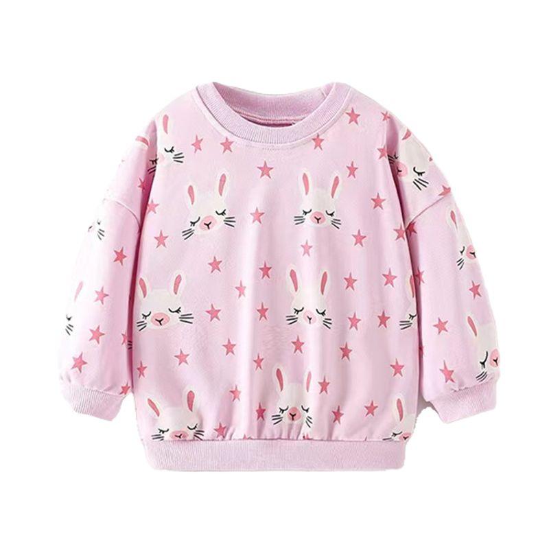 N Single Children's Clothing Girls' Pink Rabbit Sweatshirt Baby Autumn Thickened Long-Sleeved T-Shirt for Young Children Round Neck Pullover