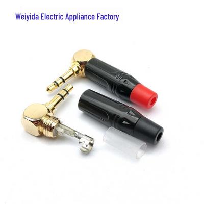 3.5mm Gold-Plated 90° L-Shaped Stereo Headphone Plug, Dual-Channel Solderable Elbow Adapter