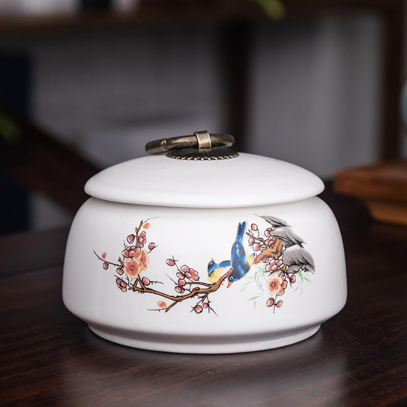 Creative Ceramic Landscape Flower Storage Jar with Lid Tea Jar Home Small Medicine Powder Candy Nut Jar Food Sealed Storage Jar
