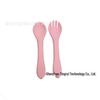 Child's Wooden Handle Silicone Fork & Spoon Set for Learning to Eat