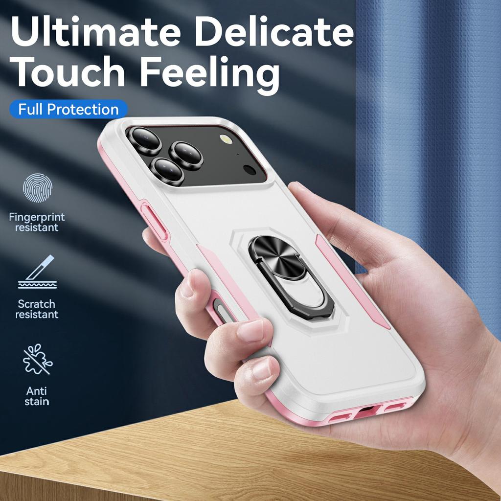 For iPhone 17 Pro Max Case Military Grade Ring Kickstand PC + TPU Phone Cover